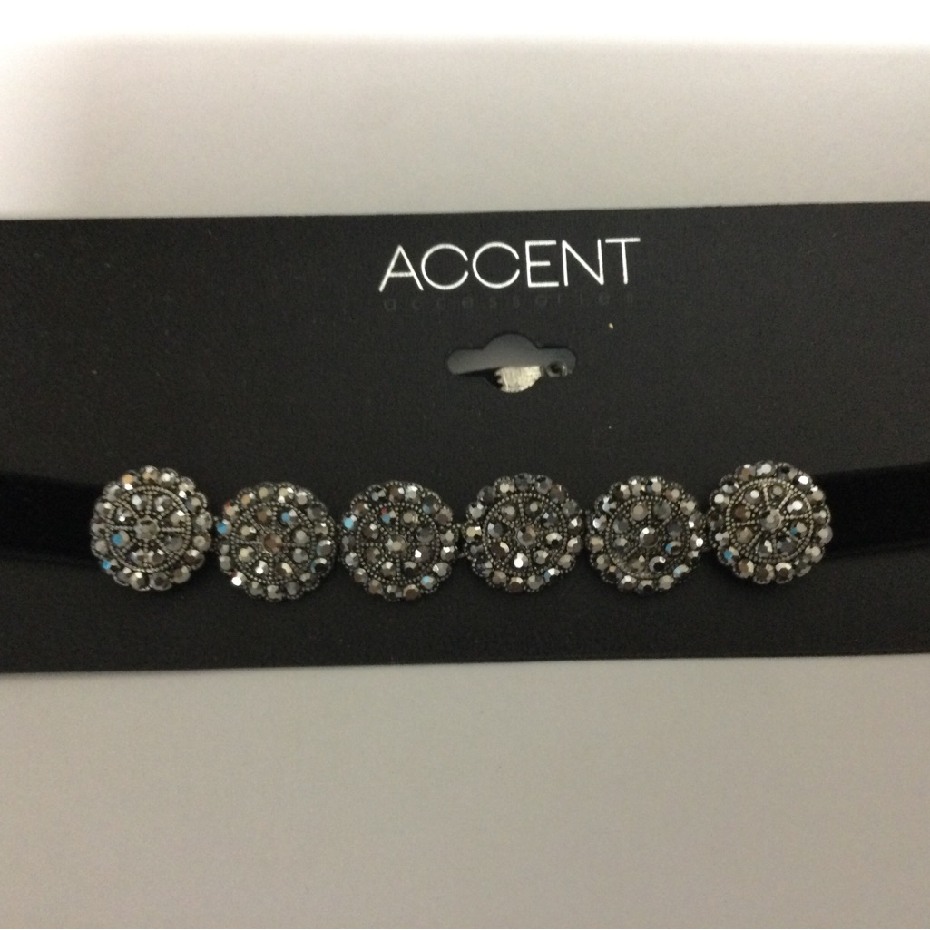 Accent Black Velvet Choker Necklace With Rhinestones
